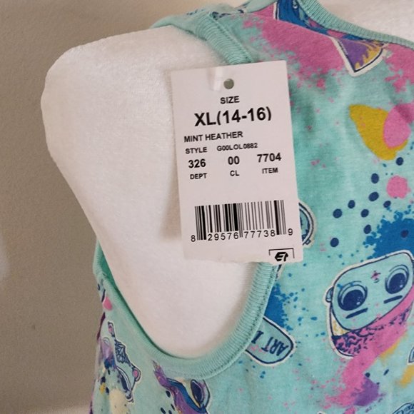 LOL SURPRISE JUNIOR SIZE TANK TOP - SIZE XL 14-16 - COLOR = MINT HEATHER - Picture 5 of 5